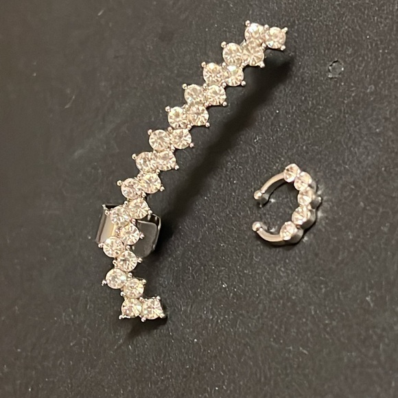 NWT Silver Plated Crystal Cubic Zoconia Ear Climber Cuff & Nose Ring Set - Picture 5 of 7